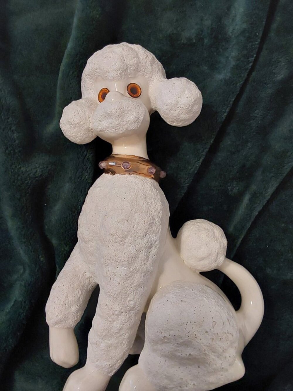 Vintage 1950s Ceramic Poodle Figurine 11 Inch Dog Statue, Rhinestone Collar, Mid - Picture 4 of 16